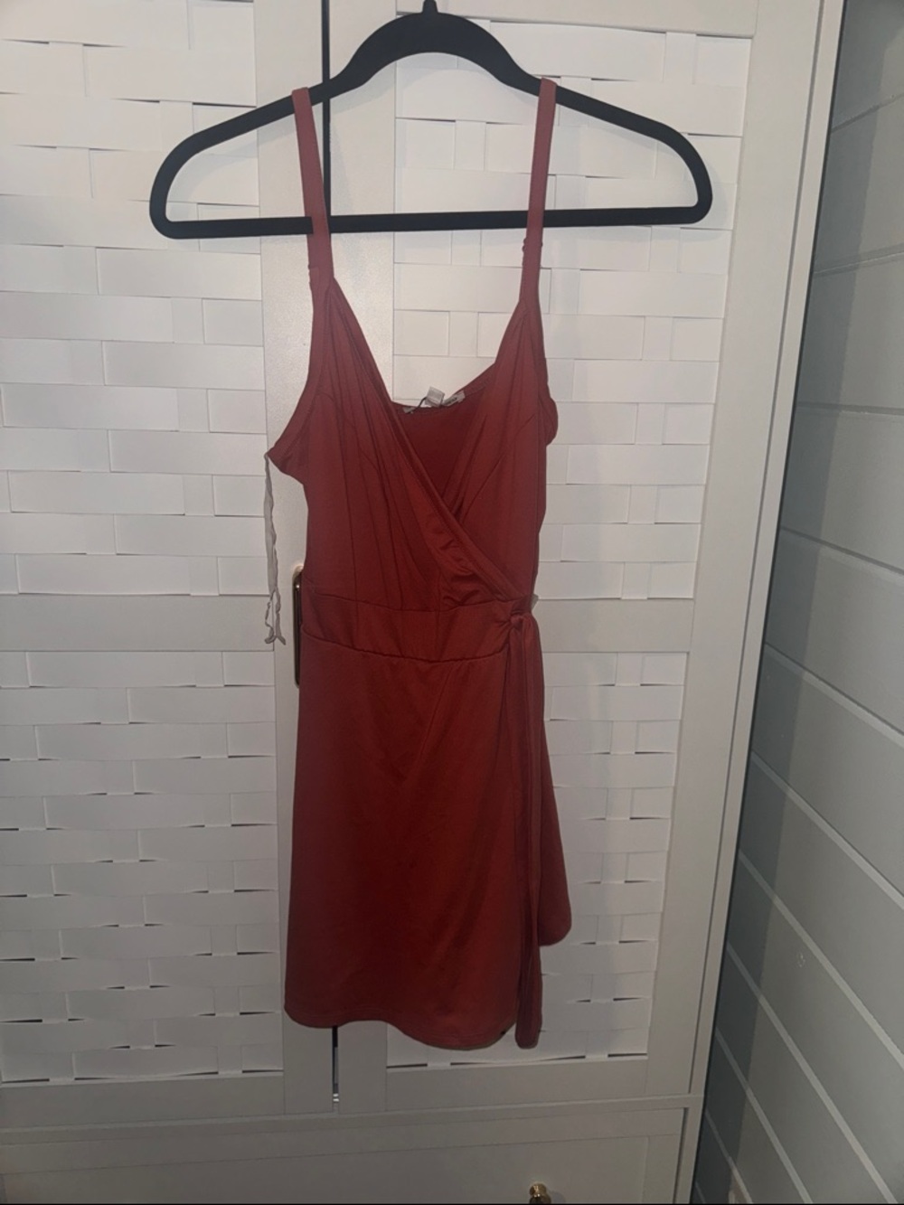 Rust Red Wrap-Front Spaghetti Strap Romper